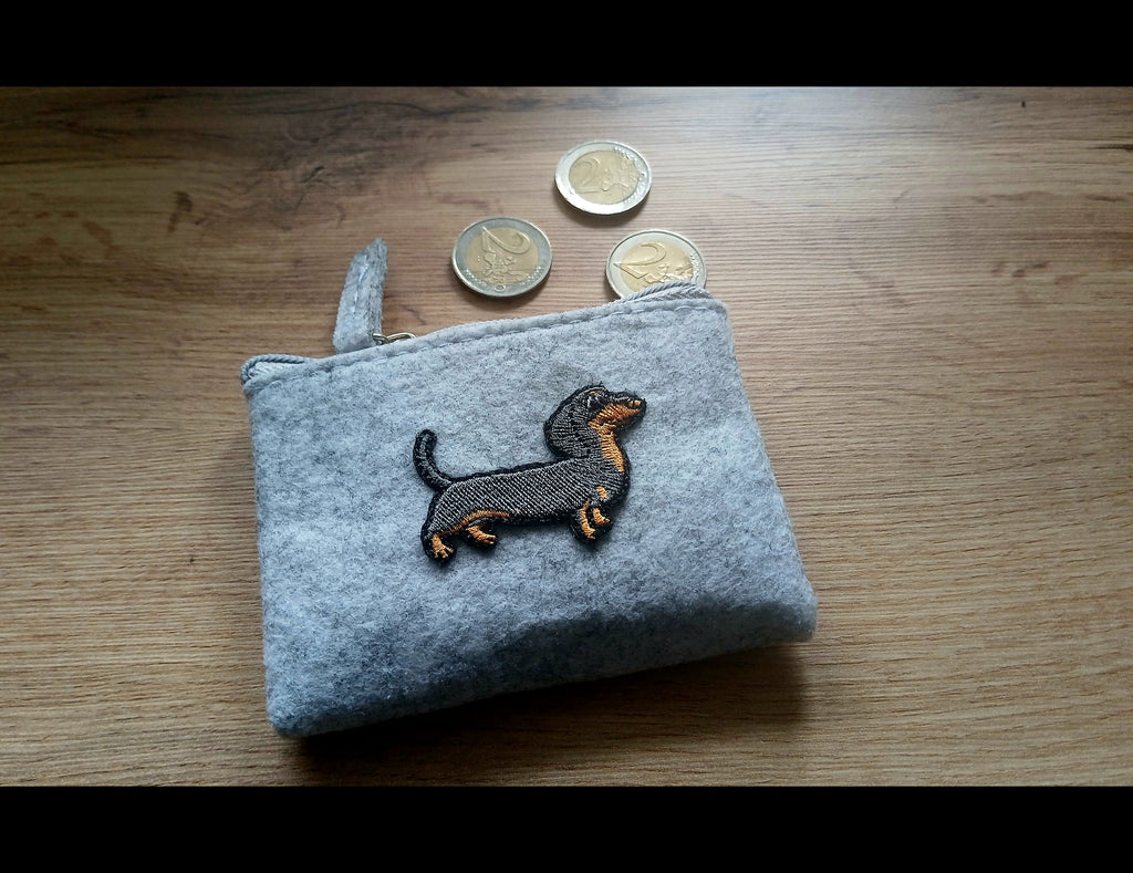 Schattige teckel portemonnee, hondenmuntenhouder met rits, vilten creditcardhouder, cadeau voor een hondenliefhebber