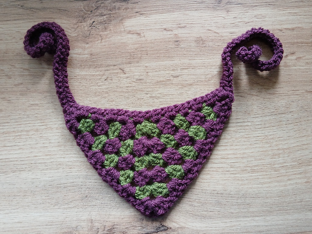 Paarse en groene hondenbandana, handgemaakte puppyhalsband, gehaakte kleding voor huisdieren, maat XS-XL