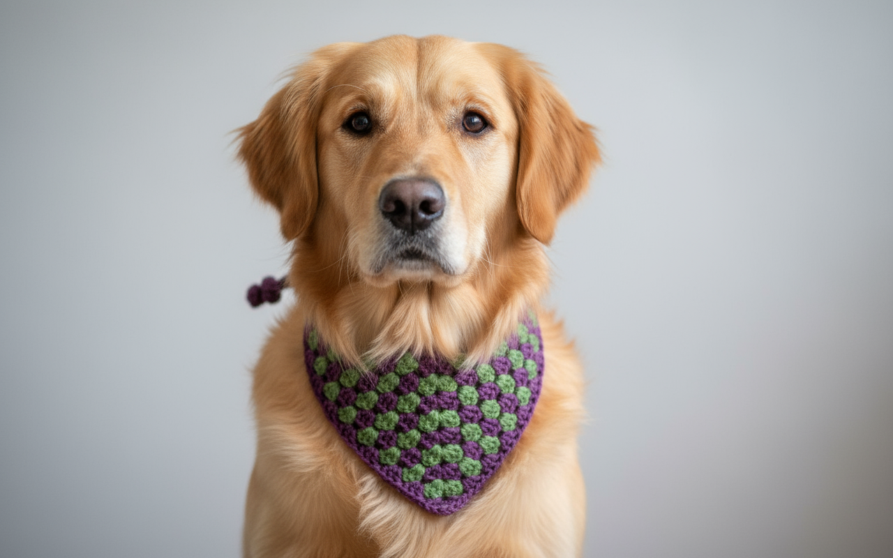 Paarse en groene hondenbandana, handgemaakte puppyhalsband, gehaakte kleding voor huisdieren, maat XS-XL