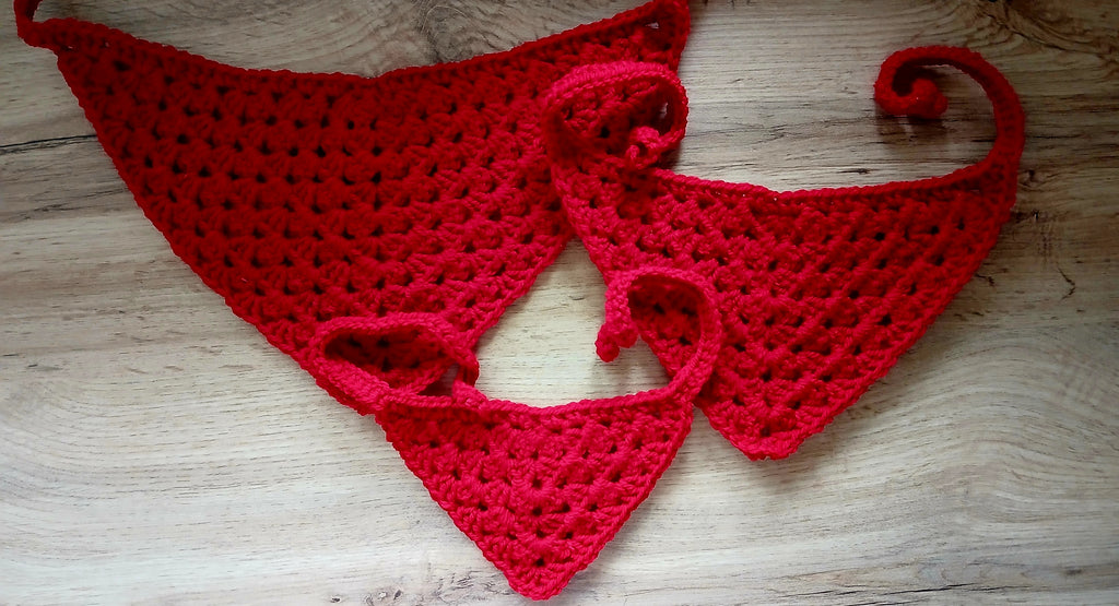 Rode hondenbandana, handgemaakte puppyhalsband, gehaakte kleding voor huisdieren, maat XS-L