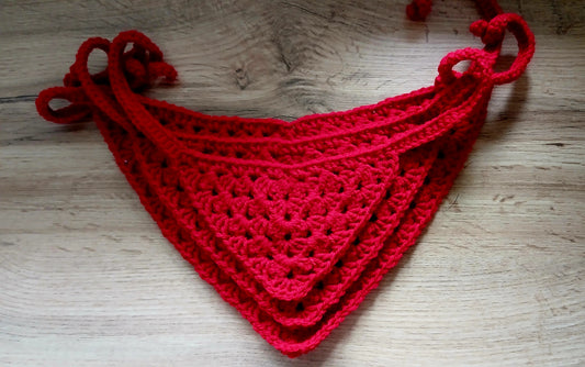 Red Dog Bandana, Handmade Puppy Neckwear, Crochet Pet Clothing, Size XS-L