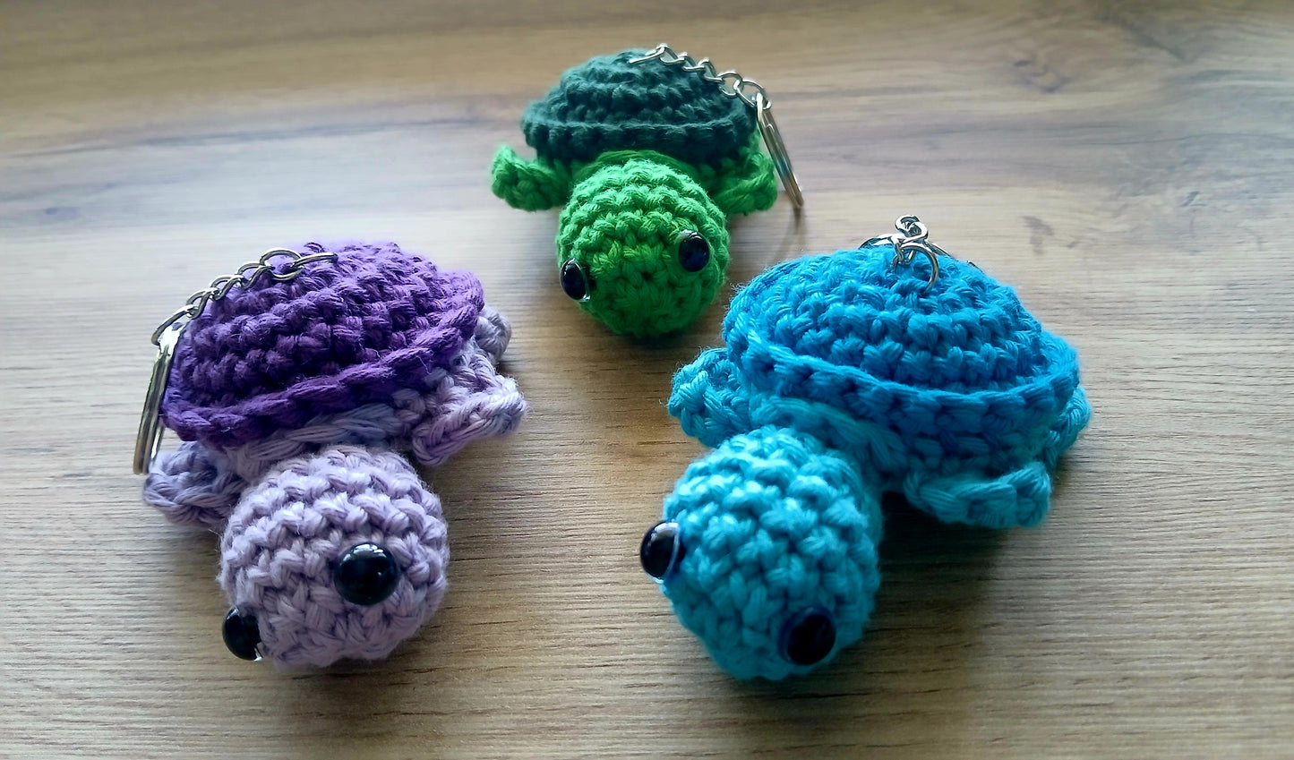 Turtle Keychain, Crochet Turtle Zipper Pendant, Handmade Turtle Keyring in Green, Blue and Purple