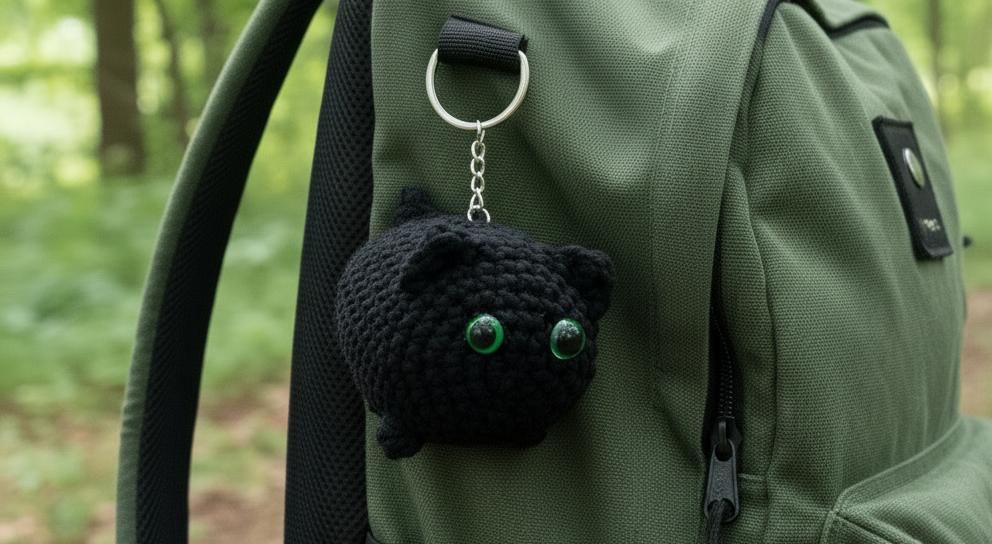 Dikke katten sleutelhanger, gehaakte kitten sleutelhanger