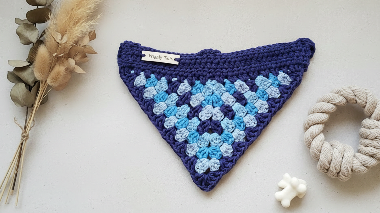 Kleine hondenbandana, gehaakte hondensjaal, katoenen bandana die over de halsband geschoven kan worden - blauw