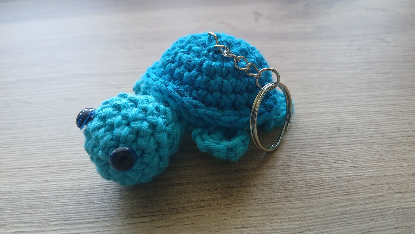 Turtle Keychain, Crochet Turtle Zipper Pendant, Handmade Turtle Keyring in Green, Blue and Purple