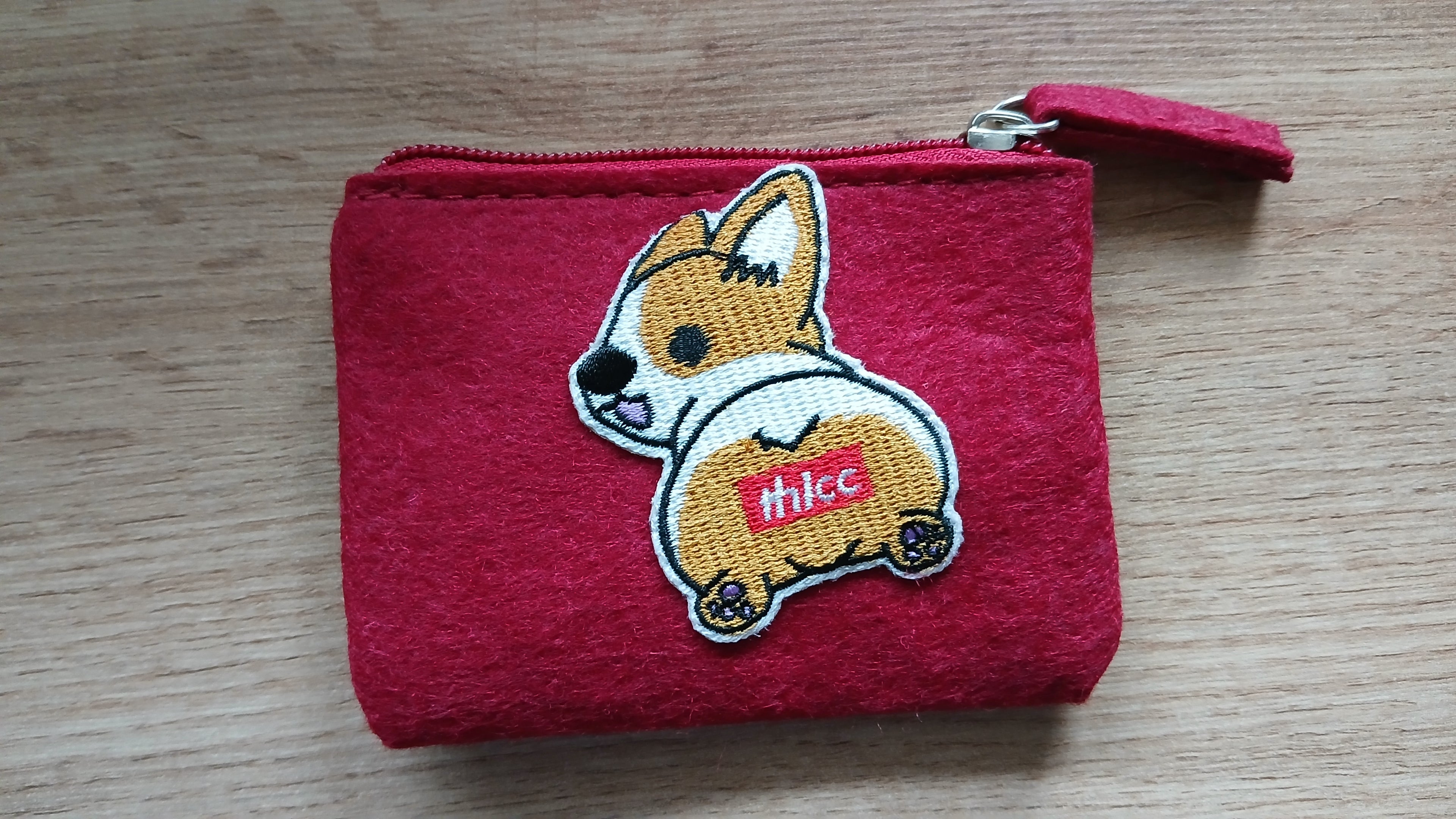 Schattige Corgi-vilten creditcardhouder, rode portemonnee, handgemaakte Corgi-applicatieportemonnee