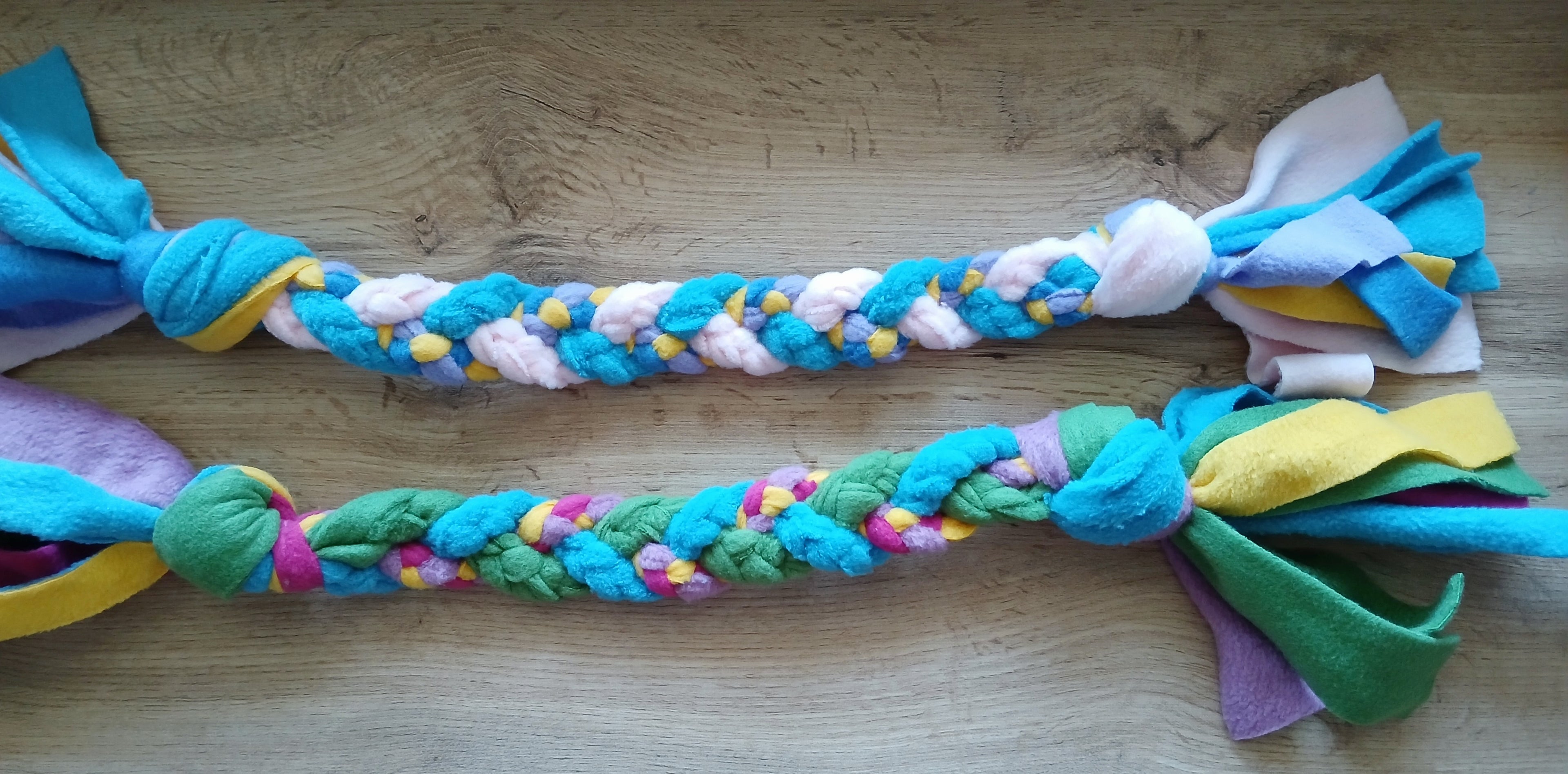 Fleece dog toys in multiple color options 