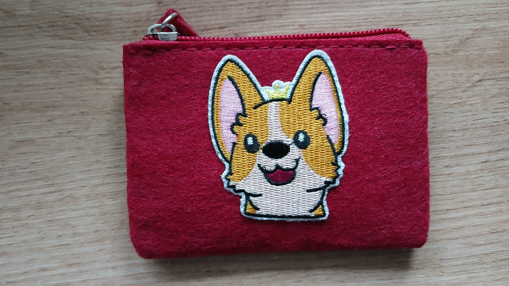 Schattige Corgi-vilten creditcardhouder, rode portemonnee, handgemaakte Corgi-applicatieportemonnee