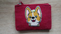 Cute Corgi Felt Credit Card Holder, Red Coin Purse, Handmade Corgi Applique Wallet