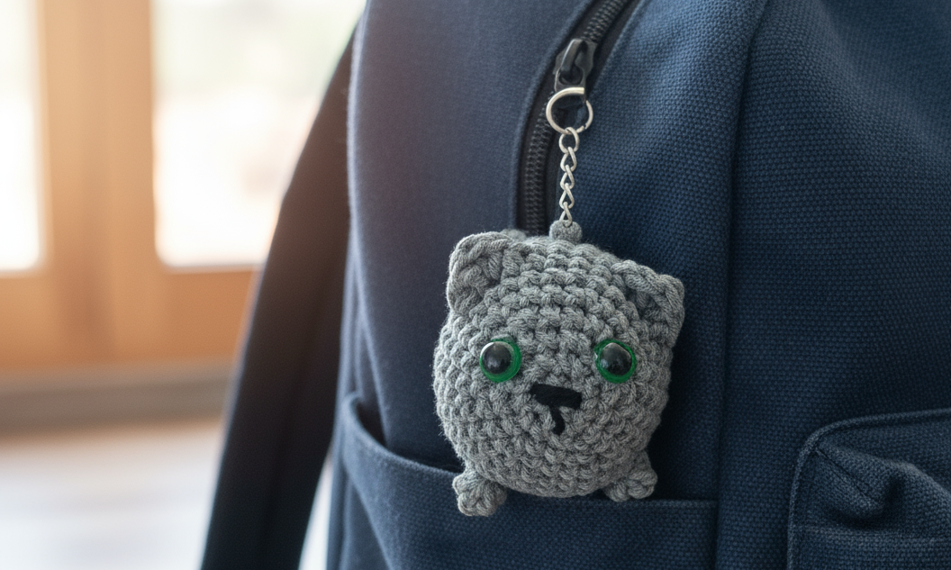 Dikke katten sleutelhanger, gehaakte kitten sleutelhanger