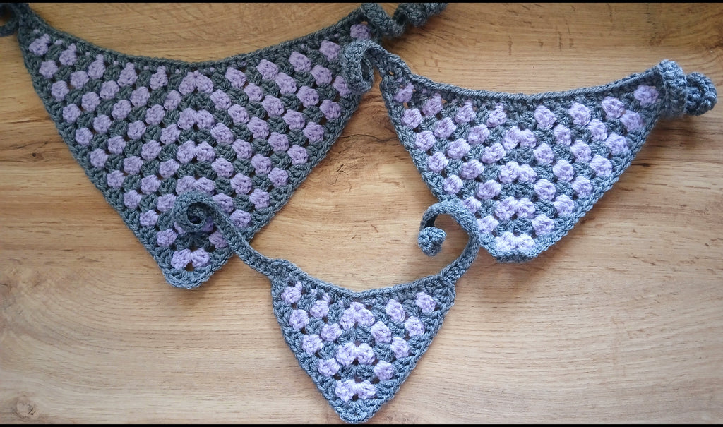 Three dog bandanas in dark gray and lilac color