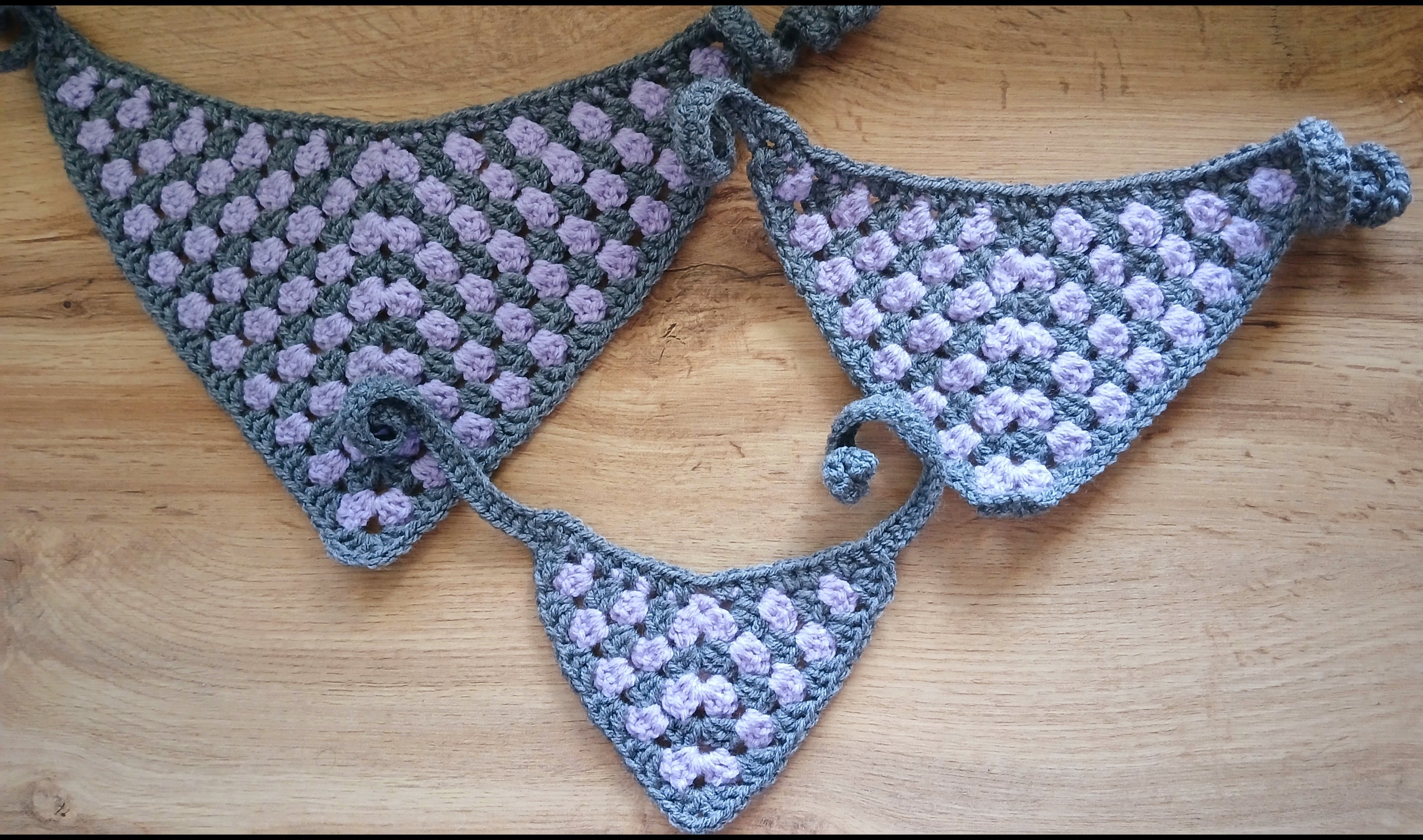 Three dog bandanas in dark gray and lilac color