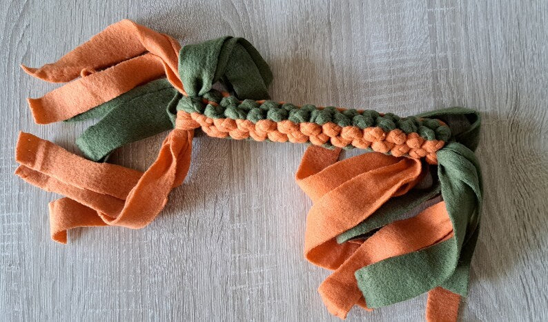 Dog tug toy in green and orange