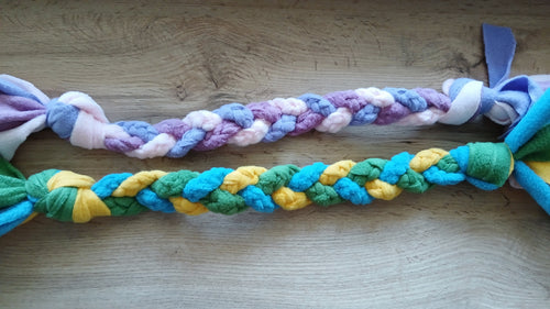 Handmade fleece dog tug toys