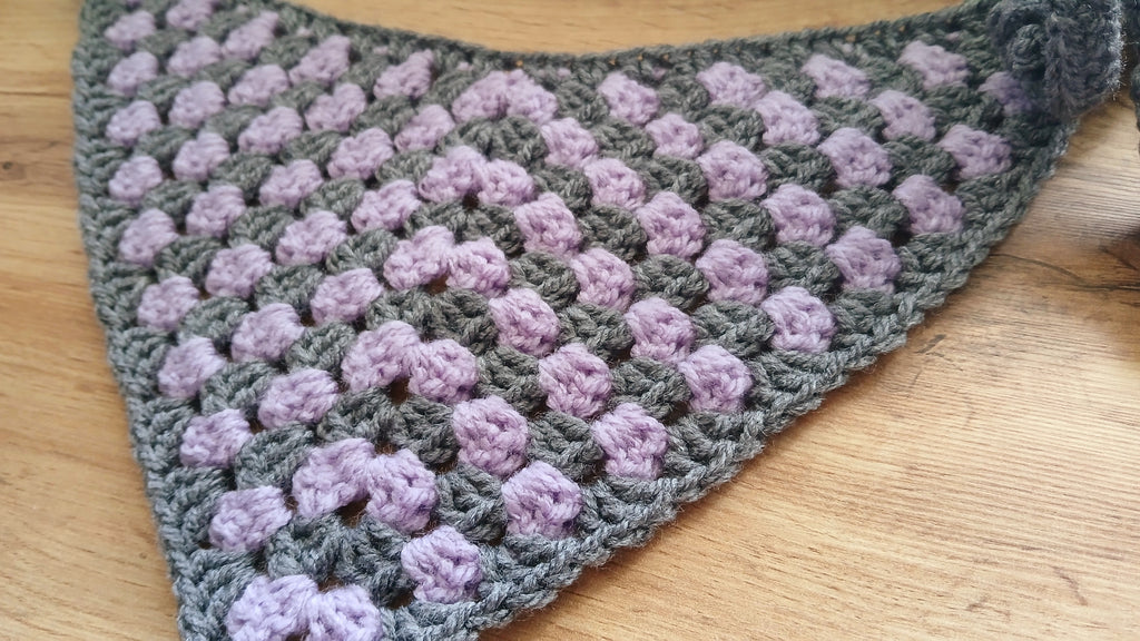 Lilac and gray colored bandana for a large dog