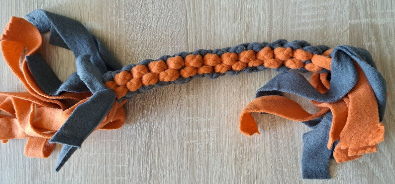 Fleece Tug Toy in blue and orange 
