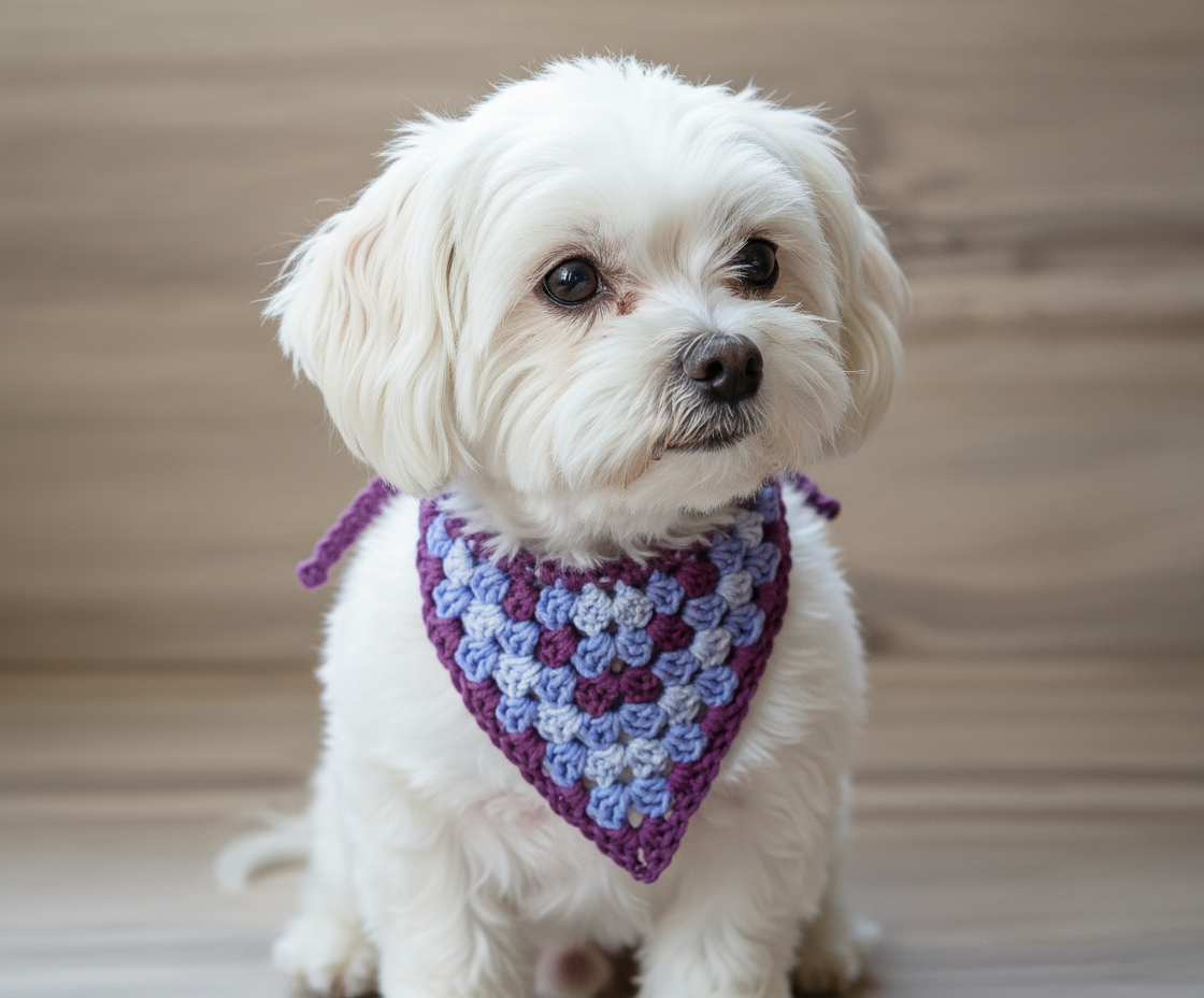 Paarse hondenbandana, handgemaakte puppybandana, gehaakte hondenhalsband, katoenen bandana