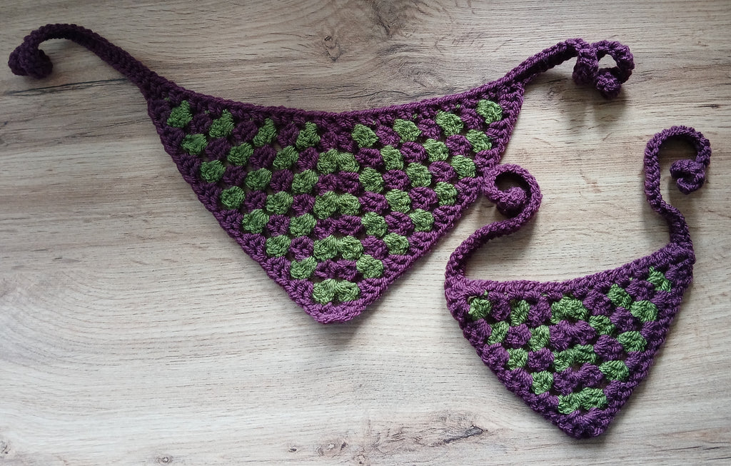 Purple and green dog bandanas