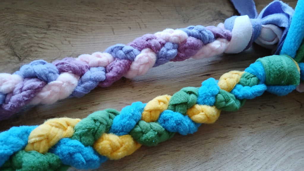 Close up on braided tug toys