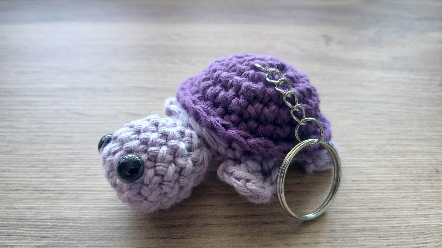 Turtle Keychain, Crochet Turtle Zipper Pendant, Handmade Turtle Keyring in Green, Blue and Purple