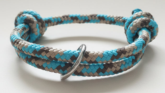 Rope dog collar with blue and beige pattern