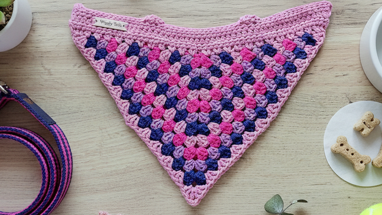 Large Pink Dog Bandana, Crochet Dog Scarf, Cotton Slip Over The Collar Bandana