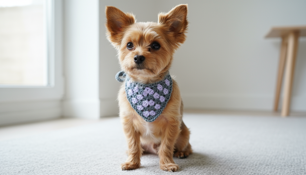 Donkergrijze en lila hondenbandana, handgemaakte puppyhalsband, gehaakte kleding voor huisdieren, maat XS-L