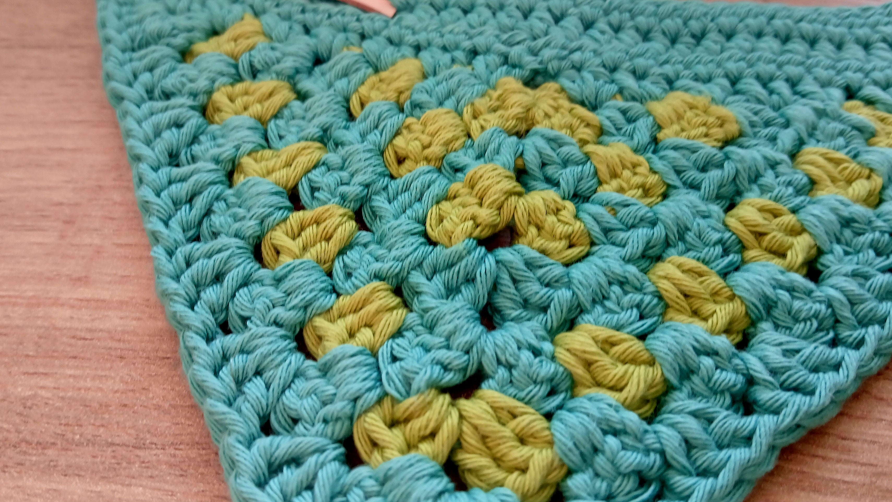 Crocheted teal and lime green dog bandana