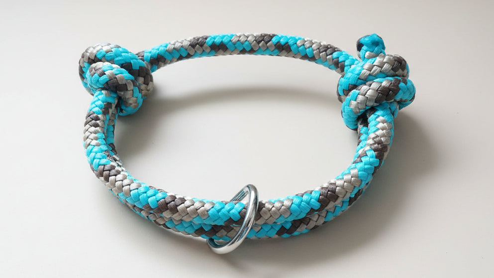 Turquoise and gray braided dog collar 