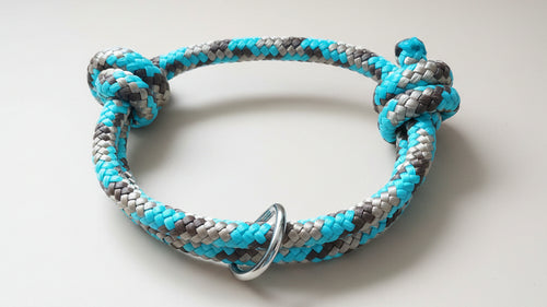 Turquoise and gray braided dog collar 