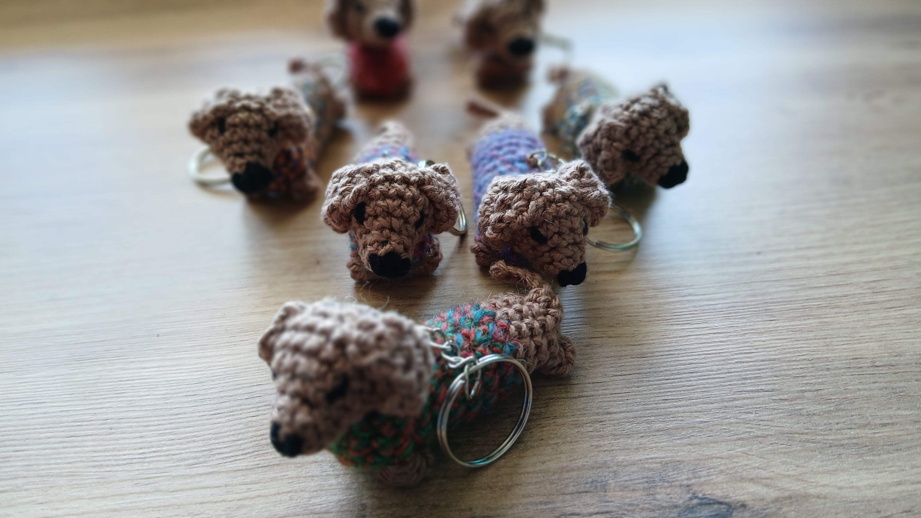 Close up on weiner dog zipper pendants