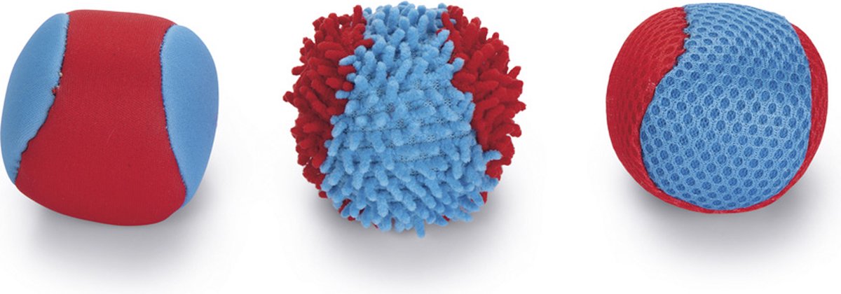 Beeztees Splash Bal – Hondenspeelgoed – Blauw/Rood – 6,2 cm – 3 stuks Met Lanceerhandvat