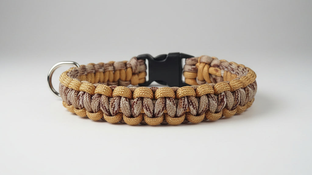 Paracord dog collar with camouflage pattern and black buckle