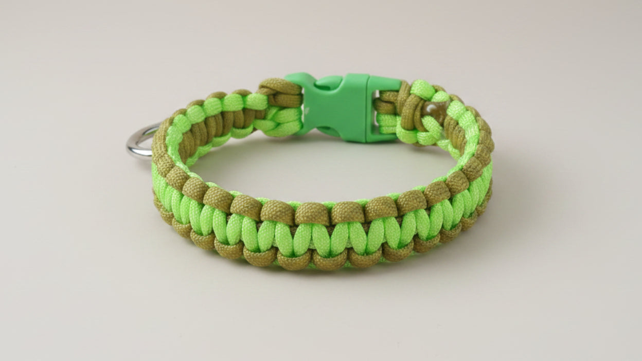 Neon green and olive paracord dog collar 