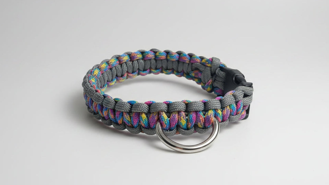 Paracord dog collar with colorful pattern