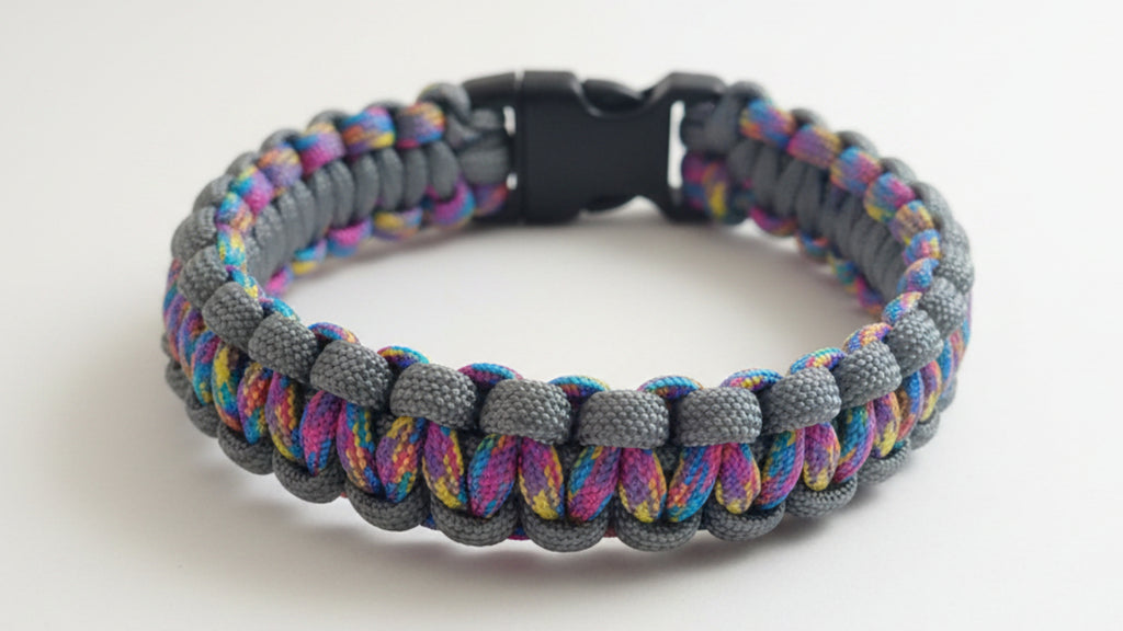 Gray paracord dog collar with colorful accents