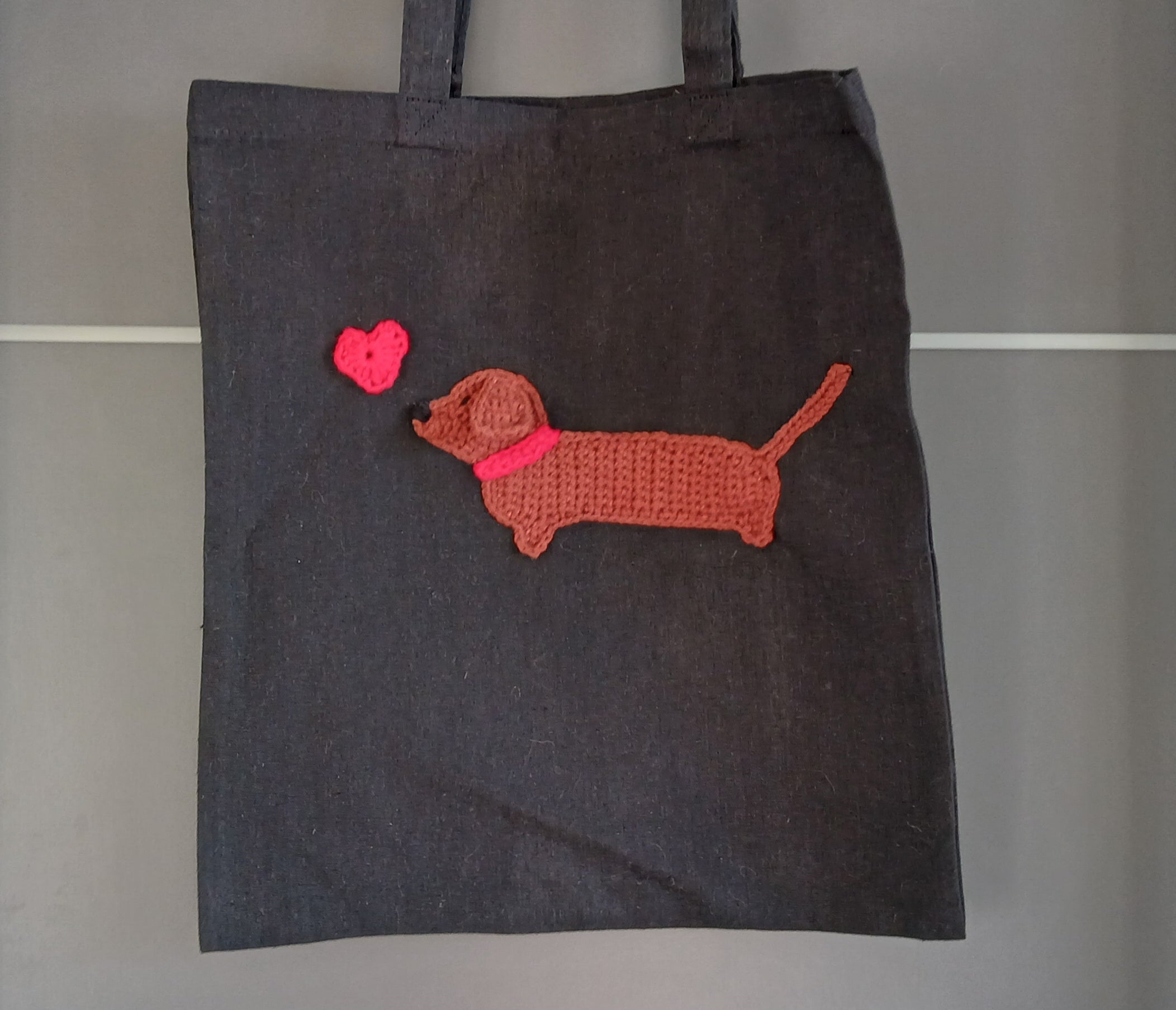 Teckel Love draagtas, unieke boodschappentas, herbruikbare katoenen canvas boodschappentas - Chocolade teckel