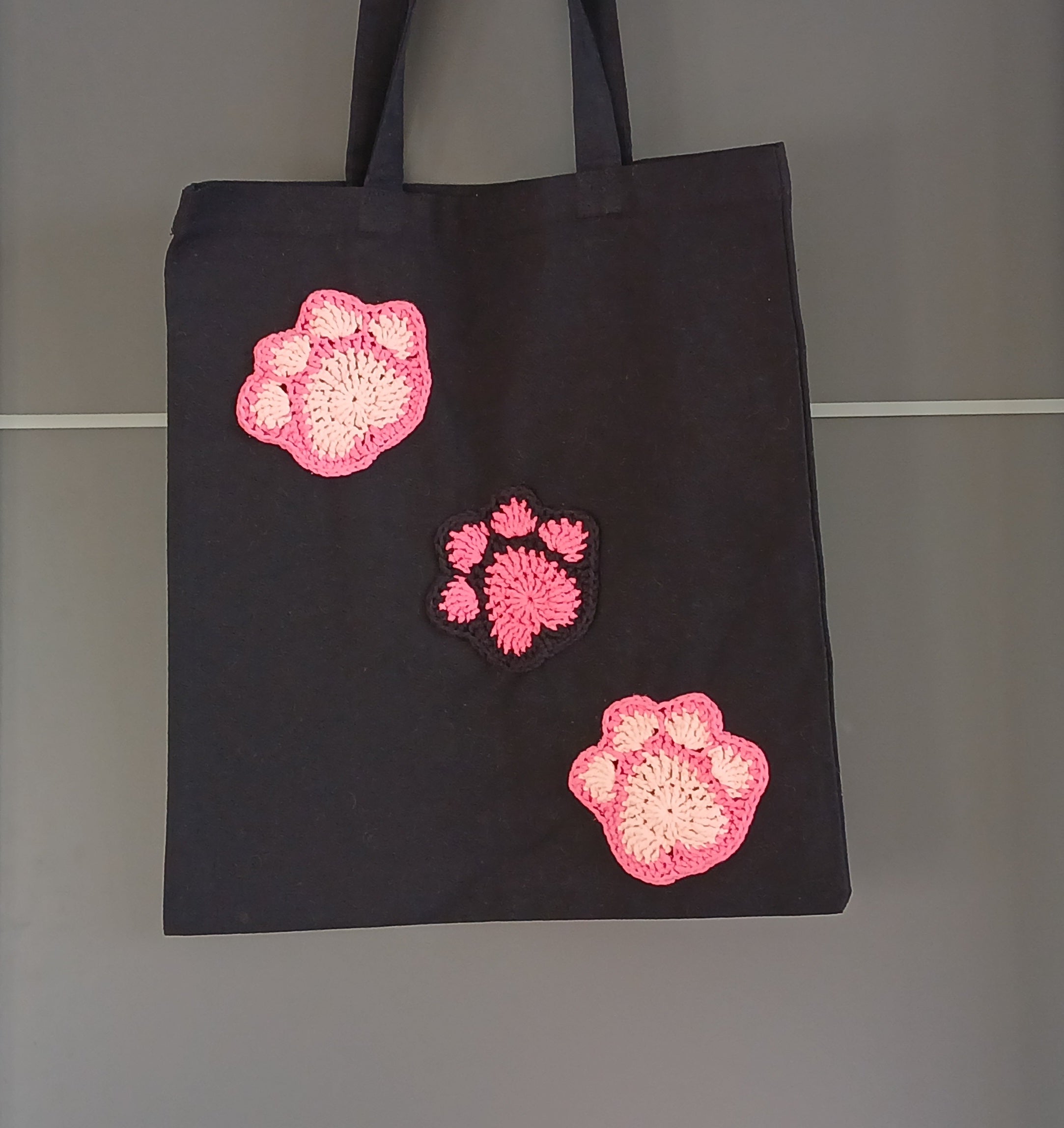 Roze draagtas met hondenpootafdrukken, unieke boodschappentas, herbruikbare katoenen canvas boodschappentas