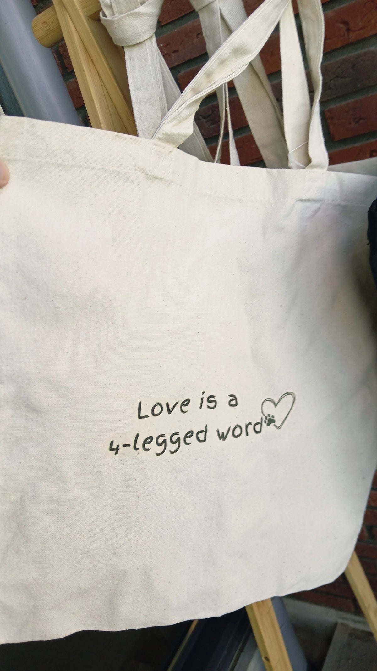 "Love is a 4-legged word" Tote Bag, Dog Lover Shopping Bag, Cotton Canvas Reusable Market Bag
