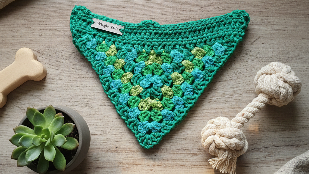 Kleine groene hondenbandana, gehaakte hondensjaal, katoenen bandana om over de halsband te schuiven