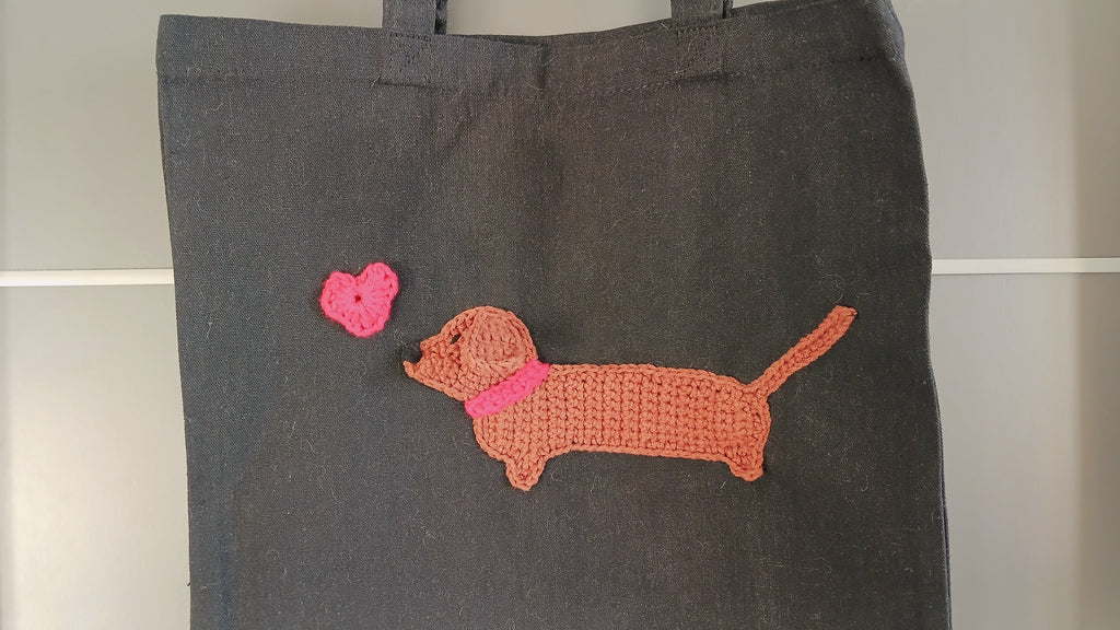 Dachshund Love Tote Bag, One of a Kind Shopping Bag, Cotton Canvas Reusable Market Bag - Chocolate Sausage Dog