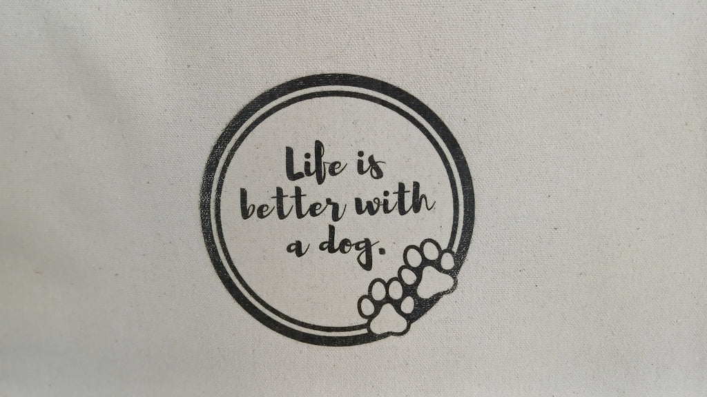 "Life is better with a dog" Tote Bag, Dachshund Lover Shopping Bag, Cotton Canvas Reusable Market Bag