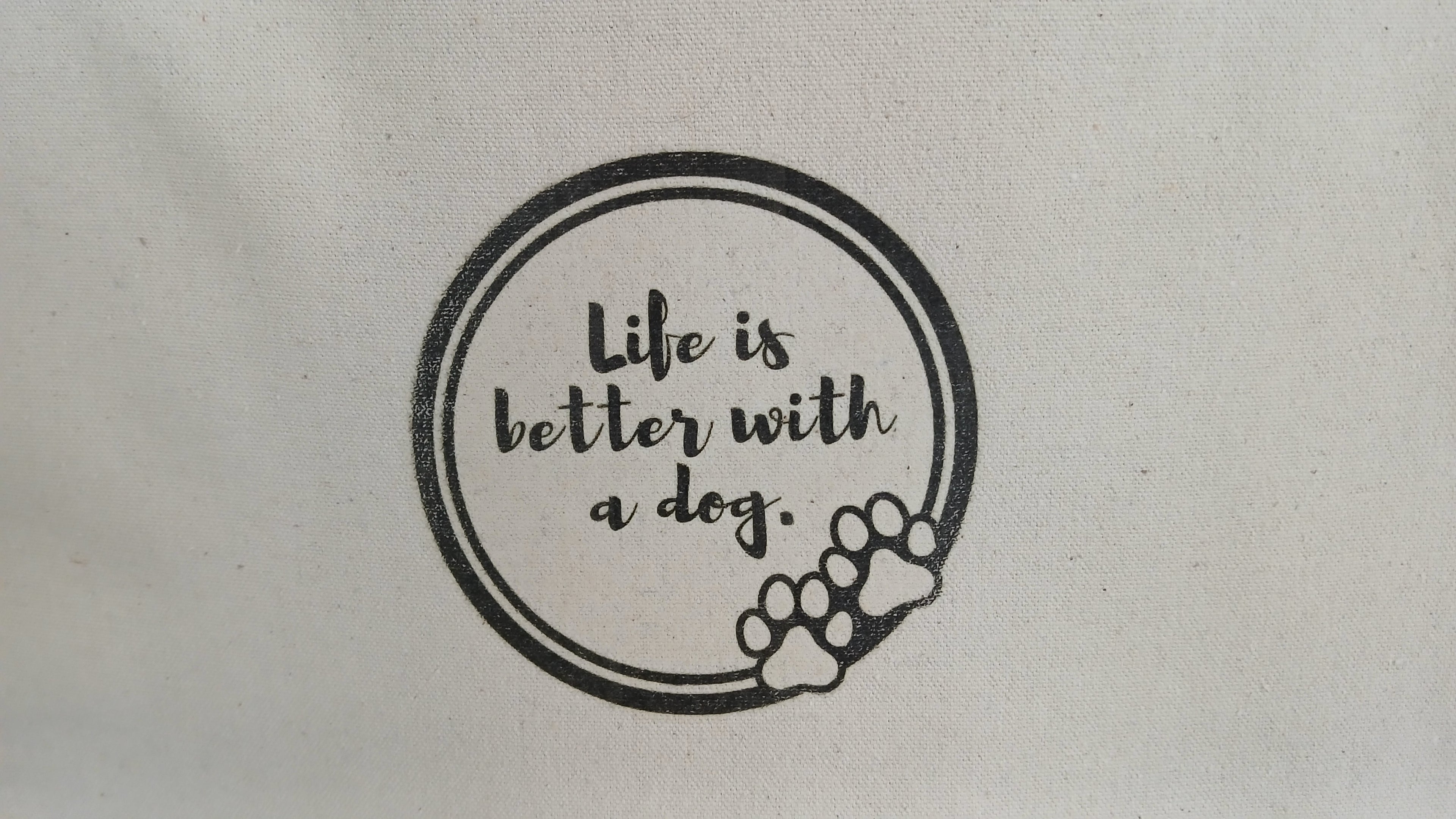 "Life is better with a dog" Tote Bag, Dachshund Lover Shopping Bag, Cotton Canvas Reusable Market Bag