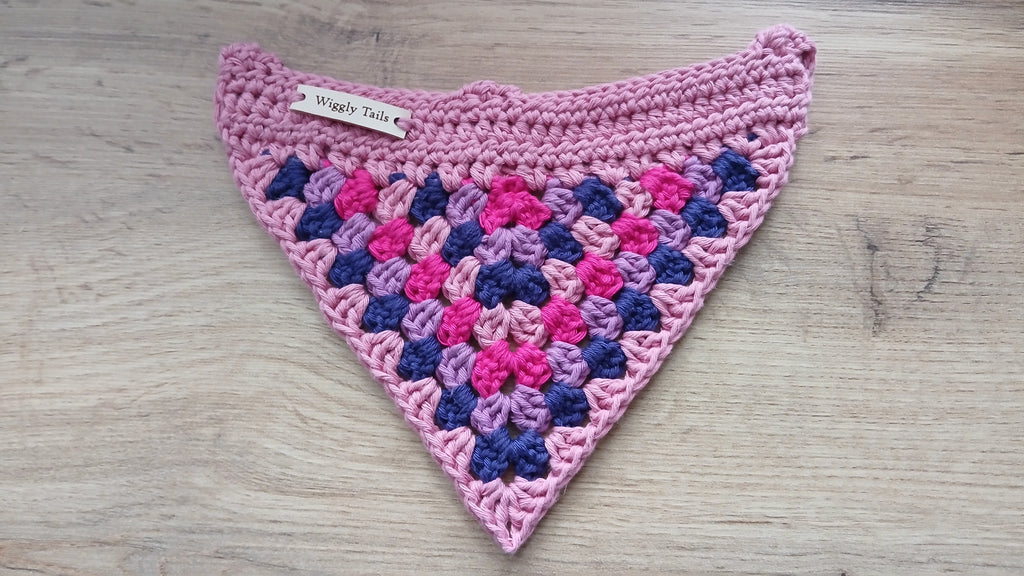 Small Pink Dog Bandana, Crochet Dog Scarf, Cotton Slip Over The Collar Bandana