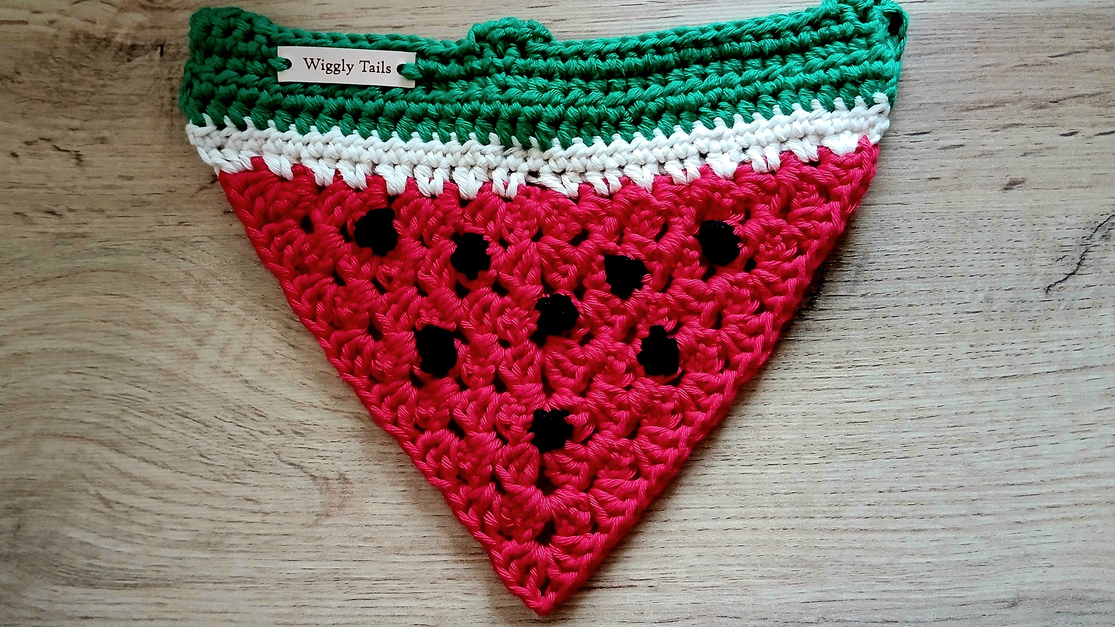 Hondenbandana met watermeloenprint, gehaakte hondensjaal, katoenen bandana om over de halsband te schuiven - maat S
