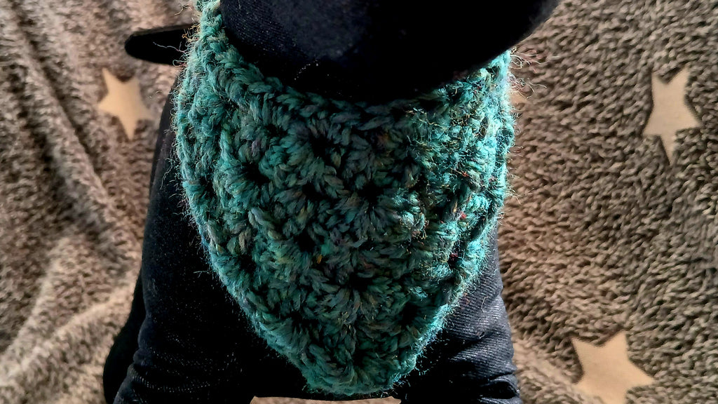 Dark Green Crochet Dog Bandana - Size XS-XL
