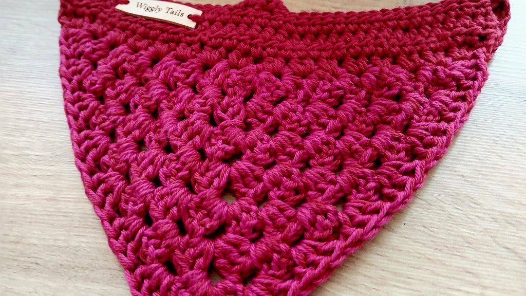 Small Red Dog Bandana, Crochet Dog Scarf, Slip Over The Collar Cotton Bandana