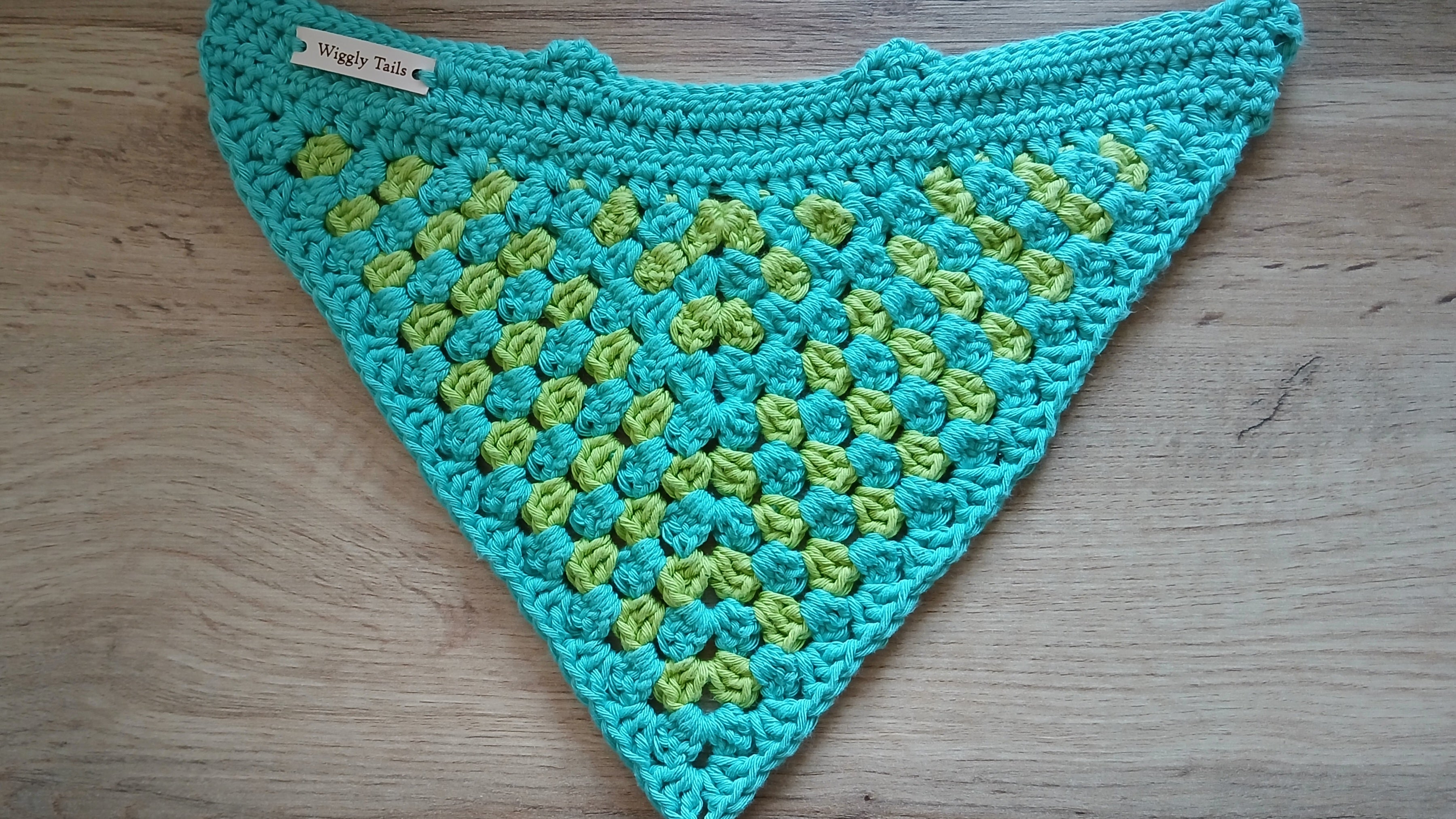 Grote turquoise en limoengroene hondenbandana, gehaakte hondensjaal, katoenen bandana om over de halsband te schuiven