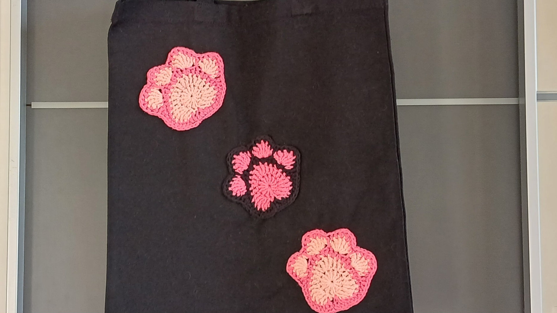 Roze draagtas met hondenpootafdrukken, unieke boodschappentas, herbruikbare katoenen canvas boodschappentas