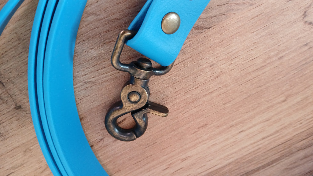 Blue Biothane Dog Collar and Leash Set With Crochet Dog Bandana - Handcrafted Dog Walking Bundle